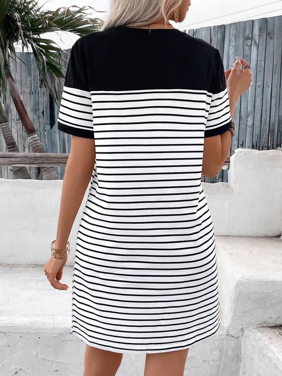 Leina™ - Casual Striped Dress with Heart Patchwork Print