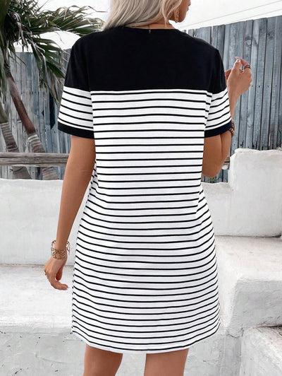 Leina™ - Casual Striped Dress with Heart Patchwork Print