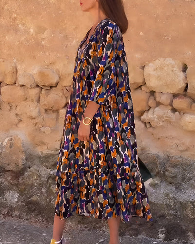 Nathalie | Vintage Print V-Neck Dress