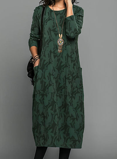 Zofia™ Cotton autumn dress with round neckline