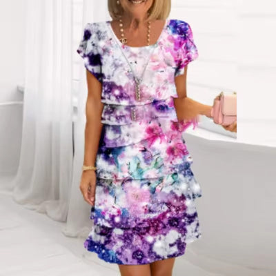 Elif™ - Pleated Floral Ruffle Dress