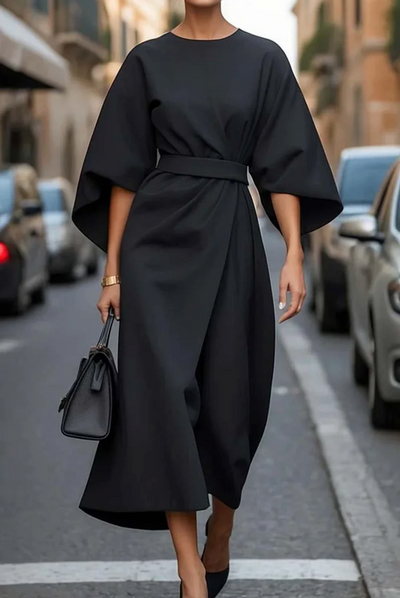 Sonia™ - Elegant Dress with Lantern Sleeves and Belt