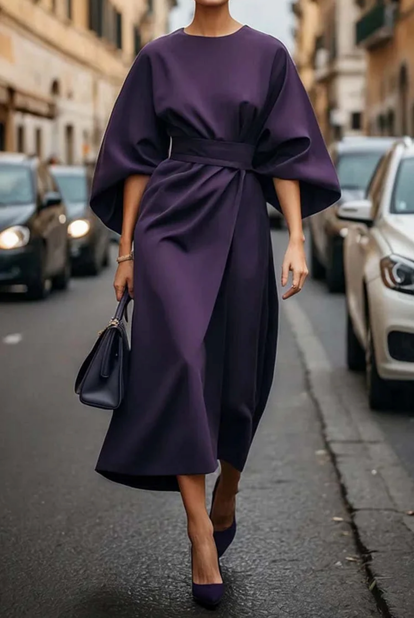 Sonia™ - Elegant Dress with Lantern Sleeves and Belt