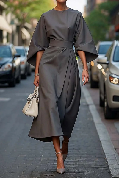 Sonia™ - Elegant Dress with Lantern Sleeves and Belt