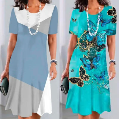 Dalia™ - Women's Pleated Dress with Color Blocks